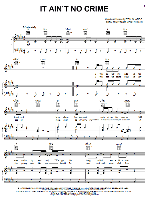Joe Nichols It Ain't No Crime sheet music notes and chords arranged for Piano, Vocal & Guitar Chords (Right-Hand Melody)