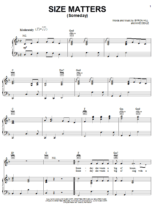 Joe Nichols Size Matters (Someday) sheet music notes and chords arranged for Piano, Vocal & Guitar Chords (Right-Hand Melody)