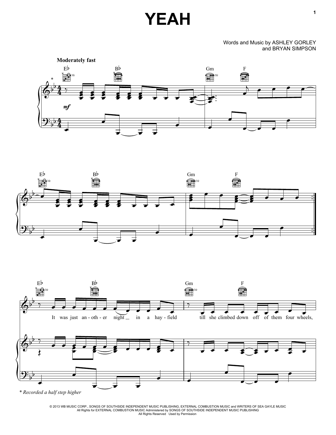 Joe Nichols Yeah sheet music notes and chords arranged for Piano, Vocal & Guitar Chords (Right-Hand Melody)
