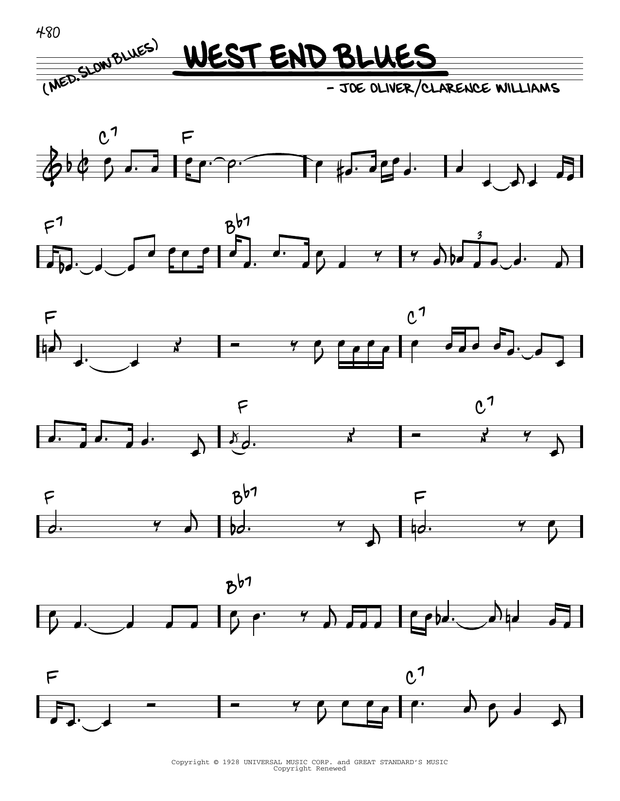 Joe Oliver West End Blues sheet music notes and chords arranged for Real Book – Melody & Chords
