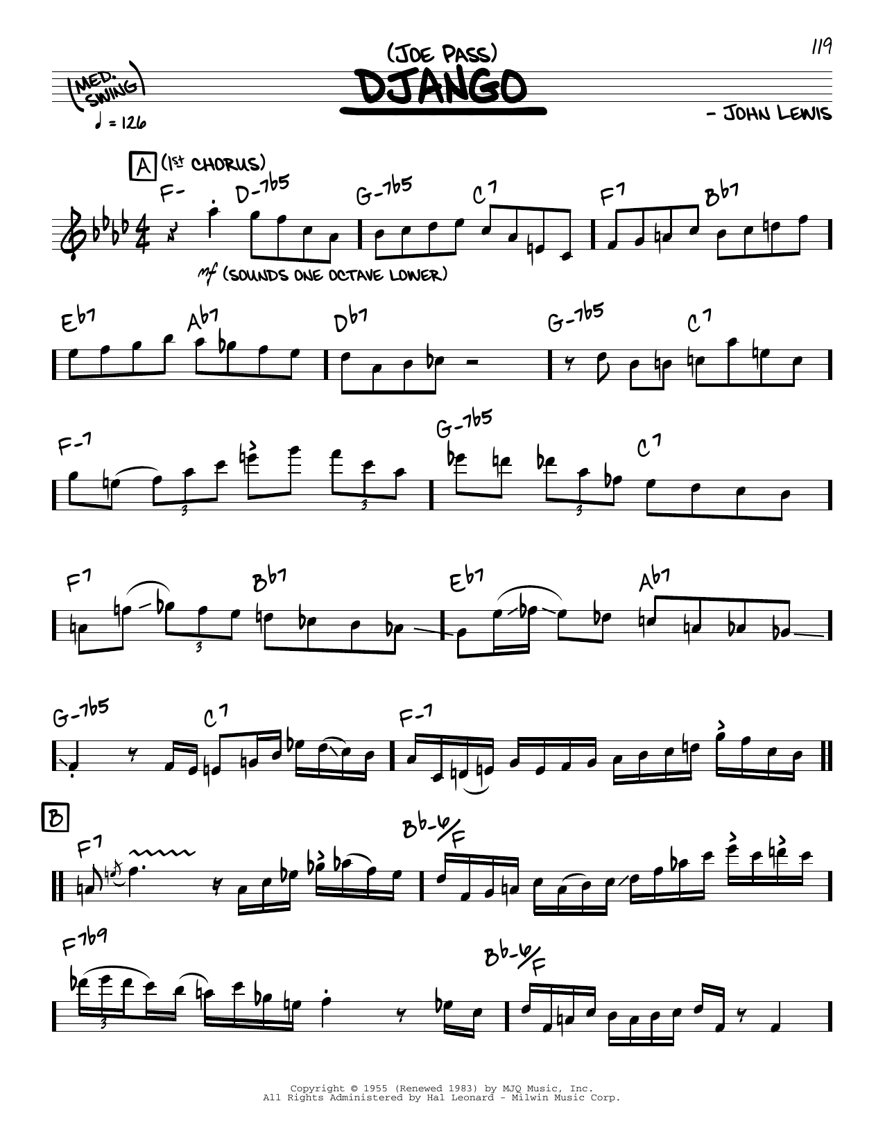 Joe Pass Django (solo only) sheet music notes and chords arranged for Real Book – Melody & Chords