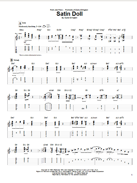 Joe Pass Satin Doll sheet music notes and chords arranged for Guitar Tab