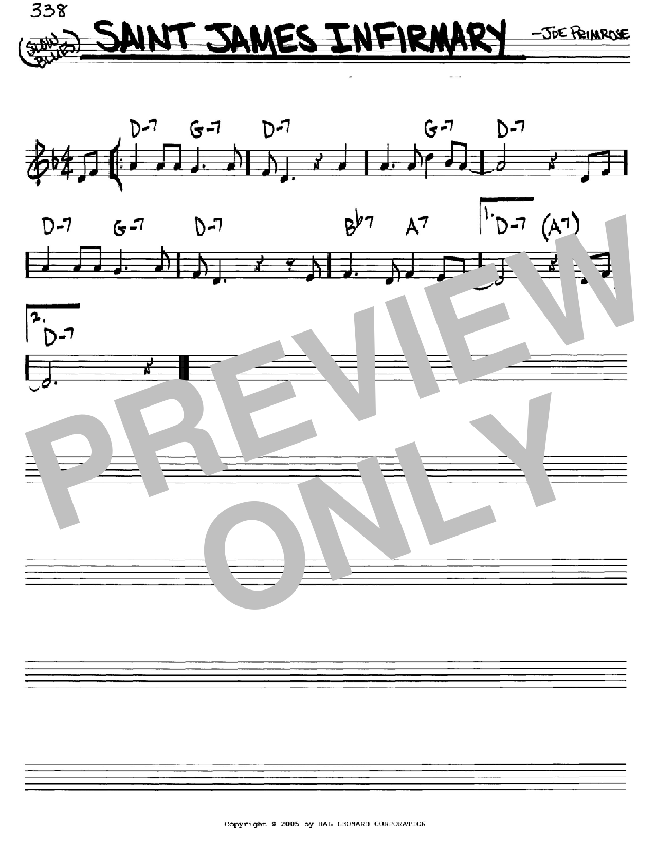 Joe Primrose Saint James Infirmary sheet music notes and chords arranged for Real Book – Melody & Chords – C Instruments