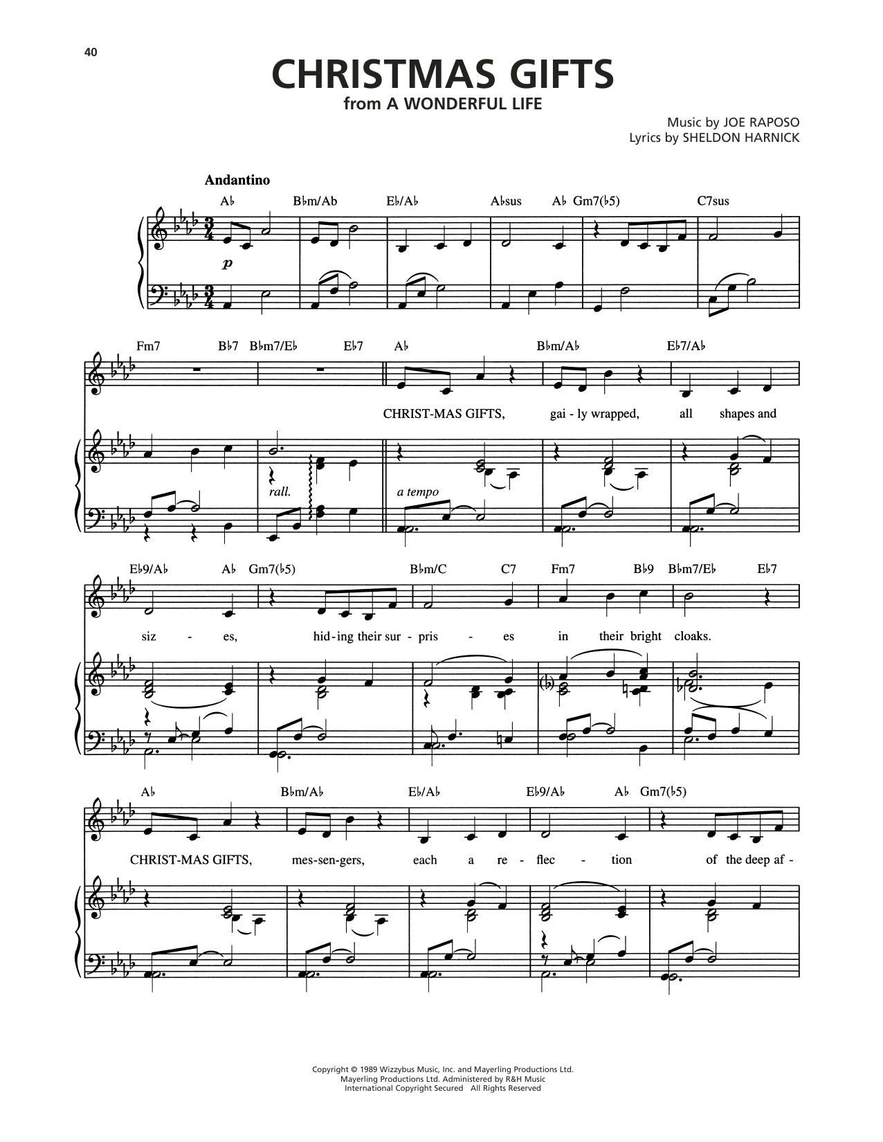 Joe Raposo Christmas Gifts (from A Wonderful Life) sheet music notes and chords arranged for Piano, Vocal & Guitar Chords (Right-Hand Melody)