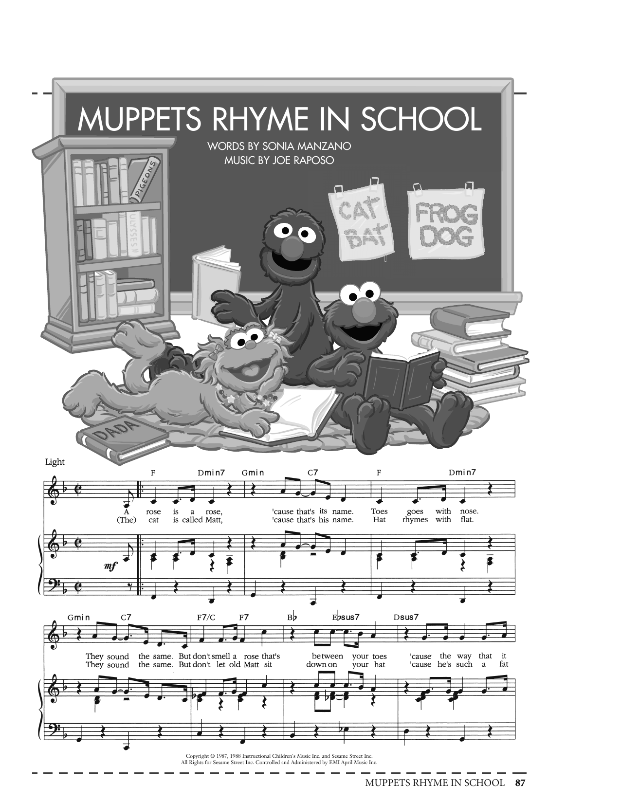 Joe Raposo Muppets Rhyme In School (from Sesame Street) sheet music notes and chords arranged for Piano, Vocal & Guitar Chords (Right-Hand Melody)