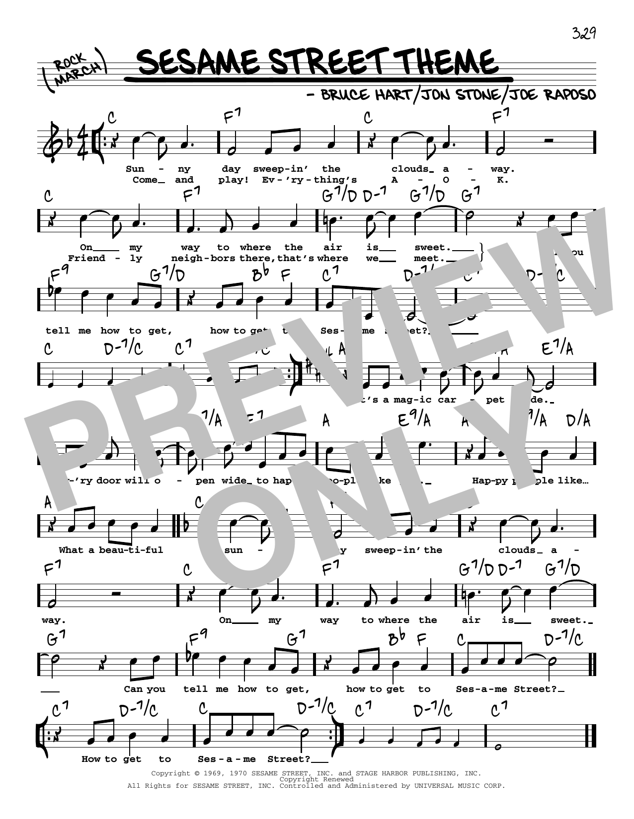 Joe Raposo Sesame Street Theme (High Voice) sheet music notes and chords arranged for Real Book – Melody, Lyrics & Chords