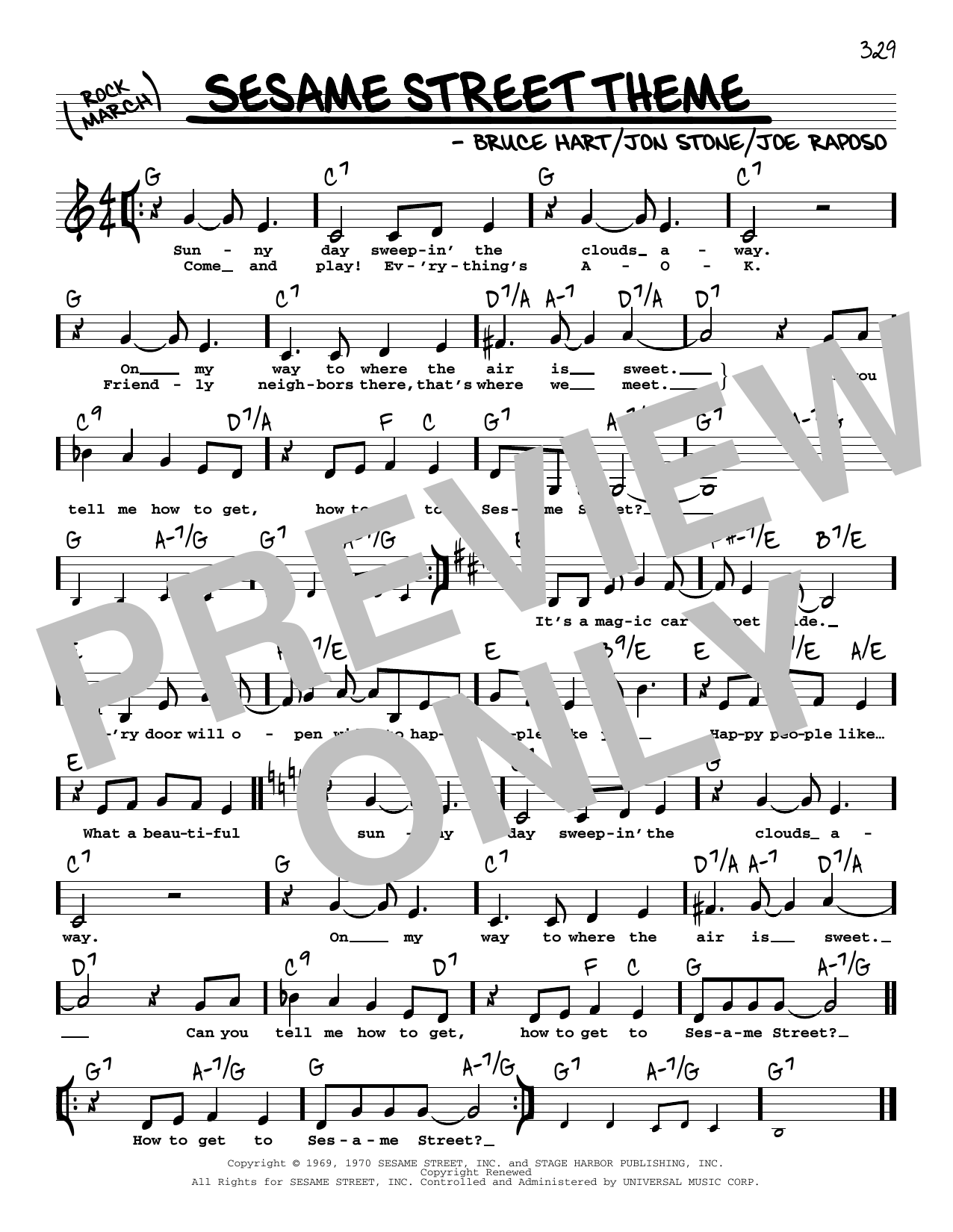 Joe Raposo Sesame Street Theme (Low Voice) sheet music notes and chords arranged for Real Book – Melody, Lyrics & Chords