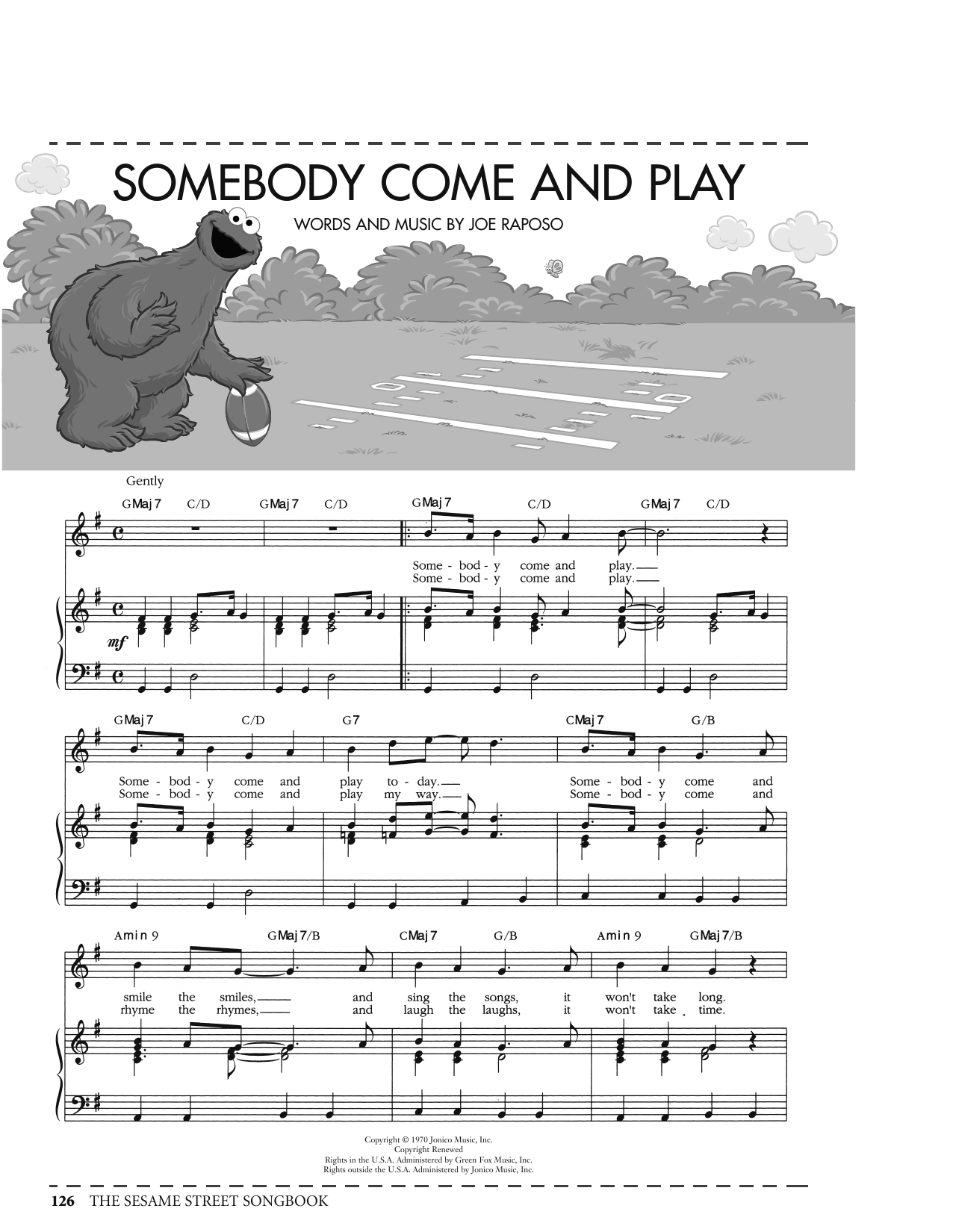 Joe Raposo Somebody Come And Play (from Sesame Street) sheet music notes and chords arranged for Piano, Vocal & Guitar Chords (Right-Hand Melody)