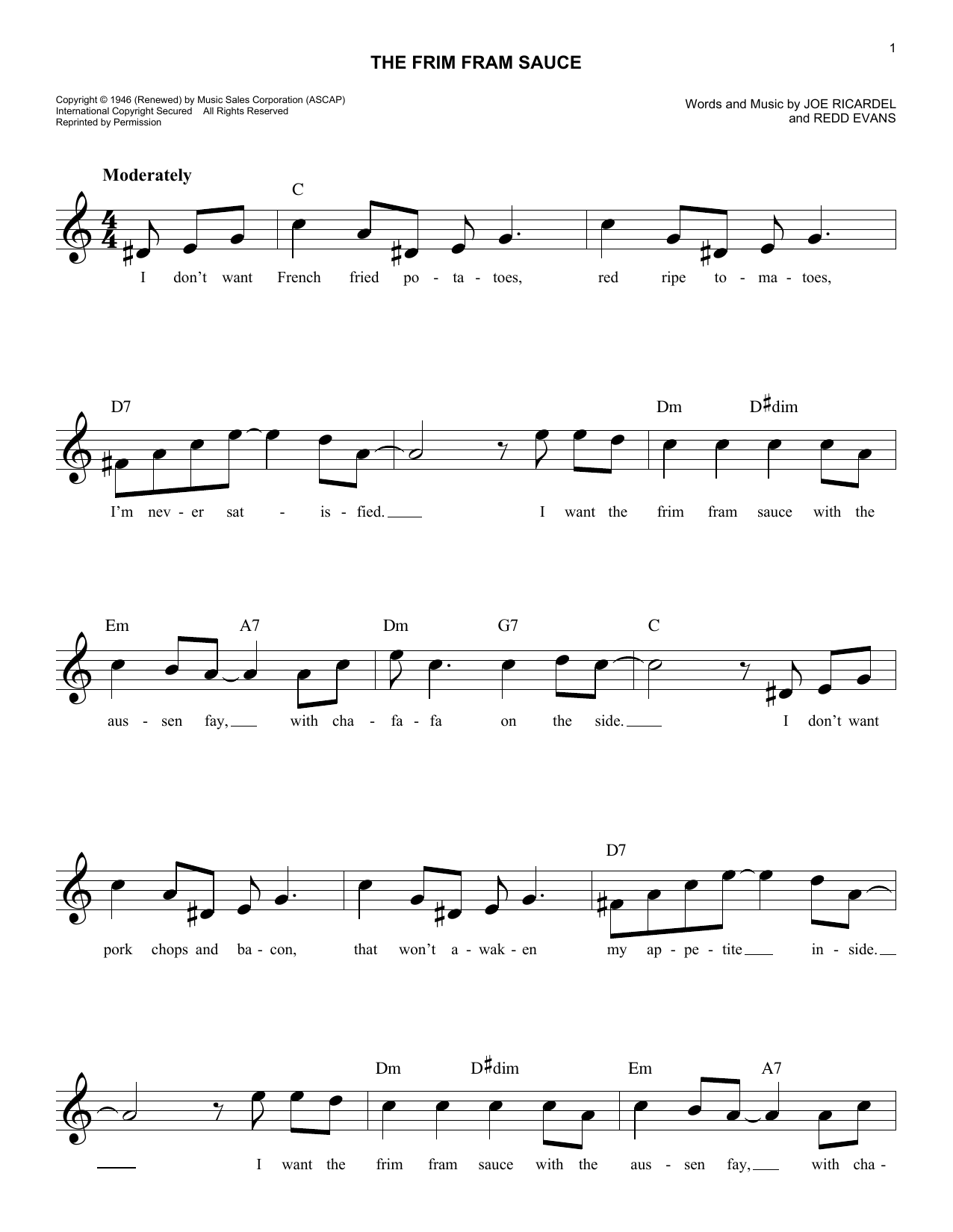 Joe Ricardel The Frim Fram Sauce sheet music notes and chords arranged for Very Easy Piano