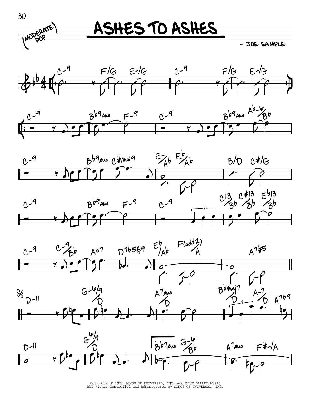 Joe Sample Ashes To Ashes sheet music notes and chords arranged for Real Book – Melody & Chords