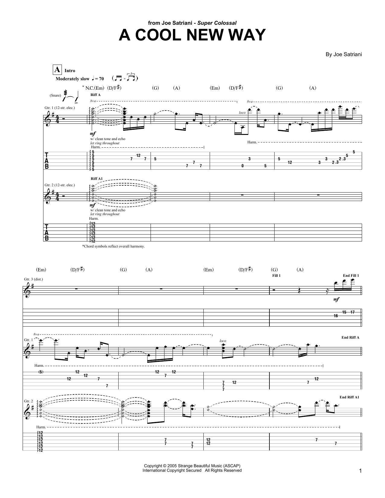 Joe Satriani A Cool New Way sheet music notes and chords arranged for Guitar Tab