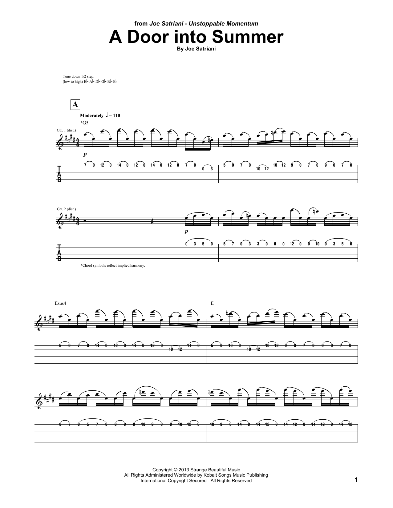 Joe Satriani A Door Into Summer sheet music notes and chords arranged for Guitar Tab