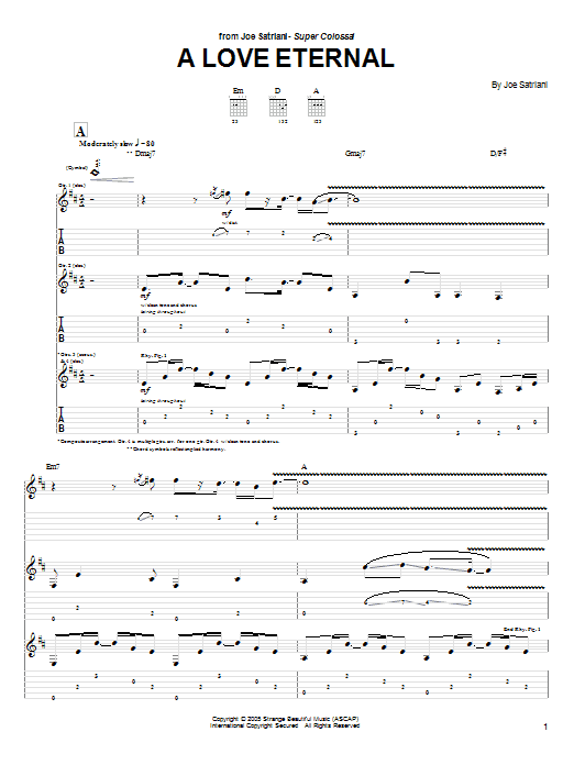 Joe Satriani A Love Eternal sheet music notes and chords arranged for Guitar Tab