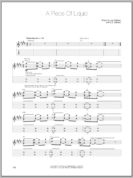 Joe Satriani A Piece Of Liquid sheet music notes and chords arranged for Guitar Tab