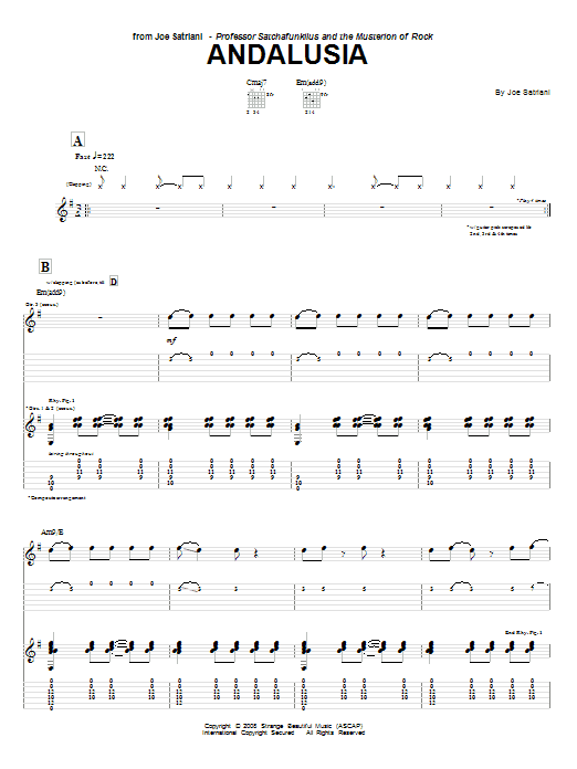 Joe Satriani Andalusia sheet music notes and chords arranged for Guitar Tab