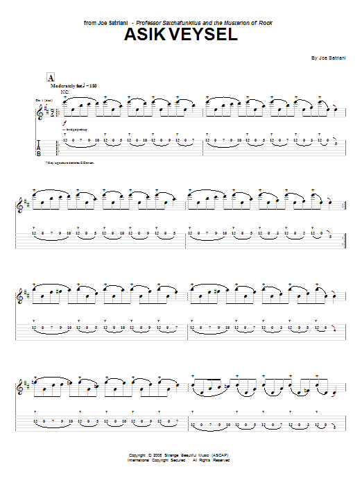 Joe Satriani Asik Veysel sheet music notes and chords arranged for Guitar Tab