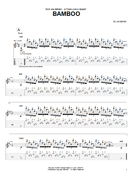 Joe Satriani Bamboo sheet music notes and chords arranged for Guitar Tab