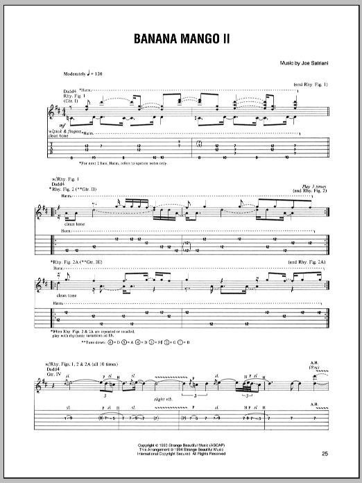 Joe Satriani Banana Mango II sheet music notes and chords arranged for Guitar Tab