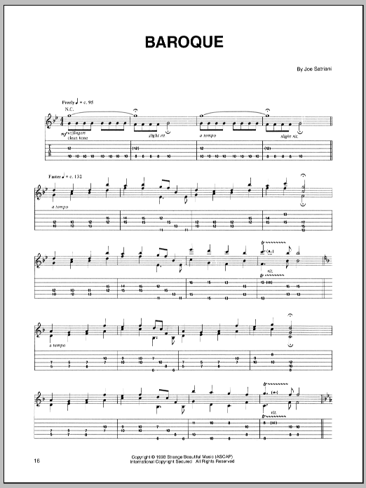 Joe Satriani Baroque sheet music notes and chords arranged for Guitar Tab
