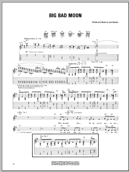 Joe Satriani Big Bad Moon sheet music notes and chords arranged for Guitar Tab