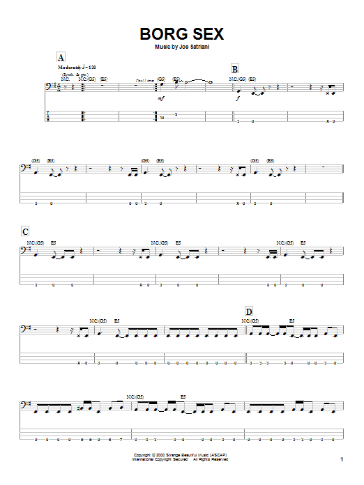 Joe Satriani Borg Sex sheet music notes and chords arranged for Bass Guitar Tab