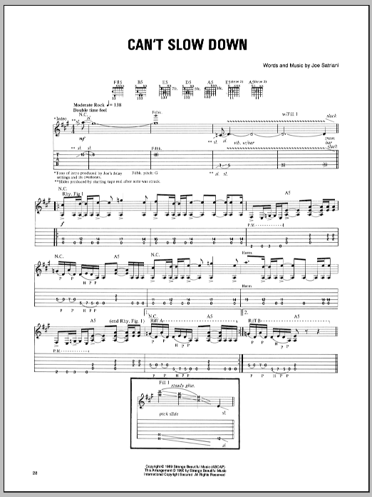 Joe Satriani Can't Slow Down sheet music notes and chords arranged for Guitar Tab