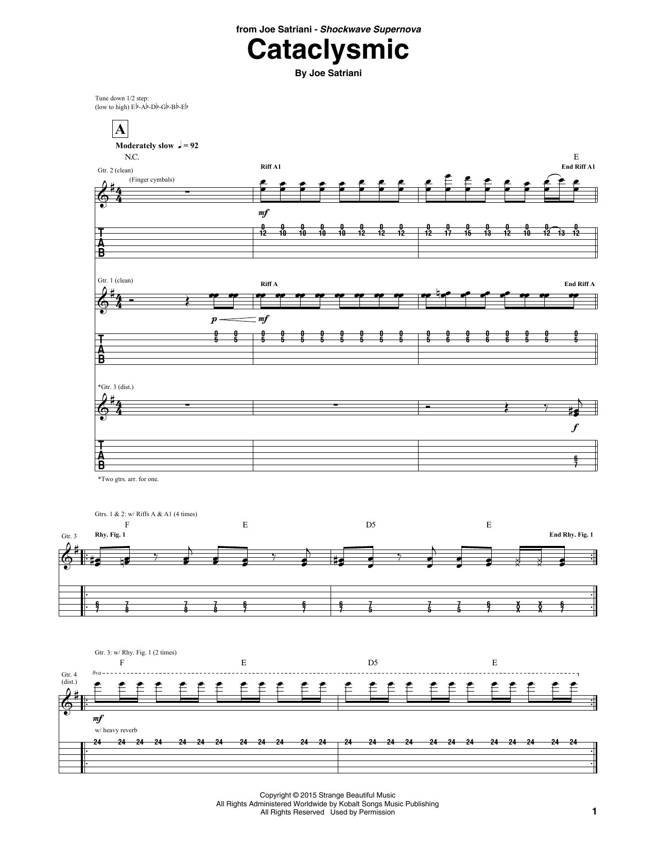 Joe Satriani Cataclysmic sheet music notes and chords arranged for Guitar Tab