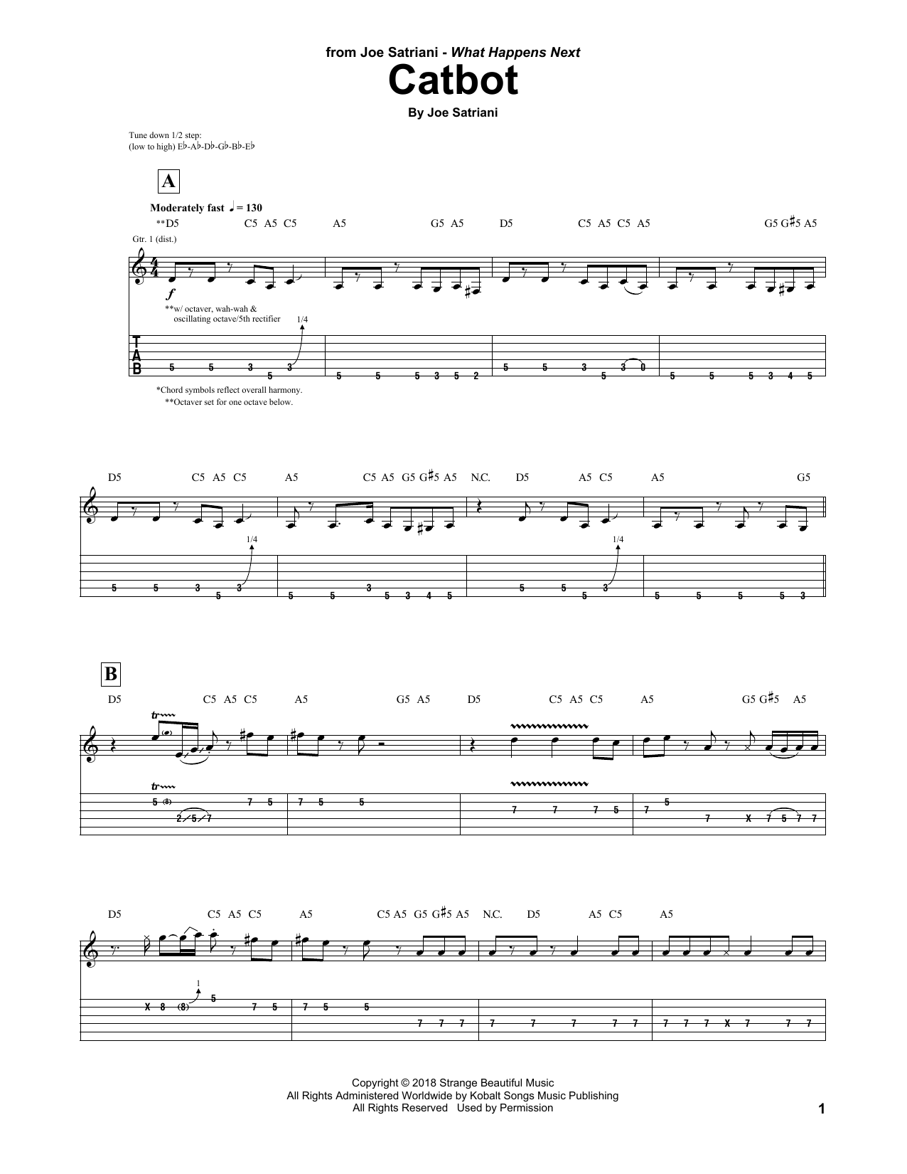 Joe Satriani Catbot sheet music notes and chords arranged for Guitar Tab