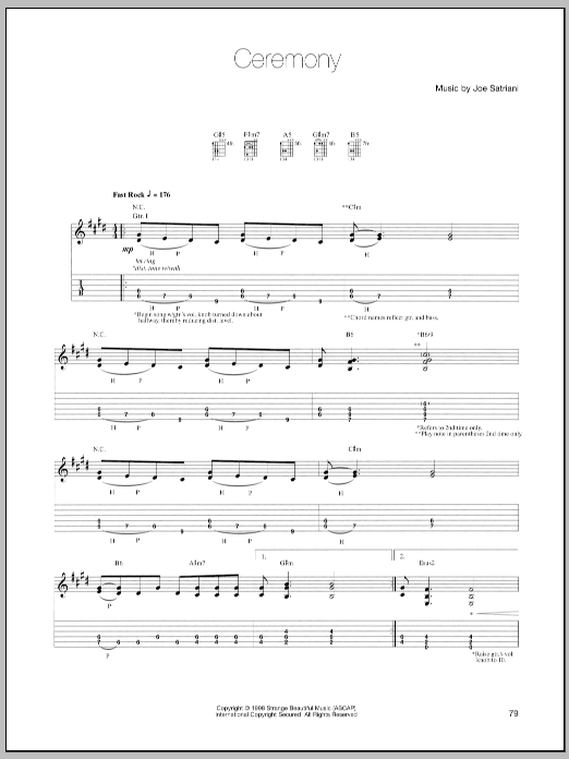 Joe Satriani Ceremony sheet music notes and chords arranged for Guitar Tab