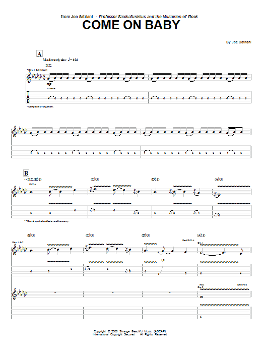 Joe Satriani Come On Baby sheet music notes and chords arranged for Guitar Tab