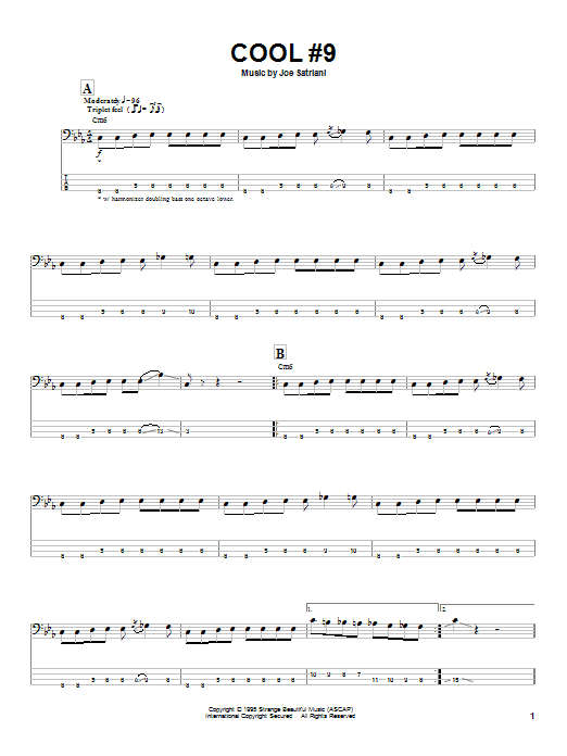 Joe Satriani Cool #9 sheet music notes and chords arranged for Bass Guitar Tab