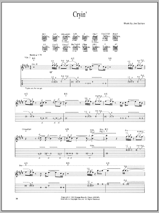 Joe Satriani Cryin' sheet music notes and chords arranged for Guitar Tab