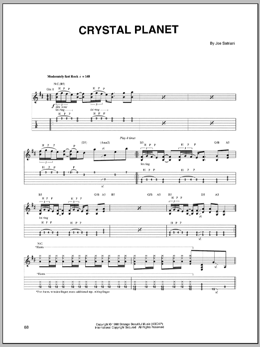 Joe Satriani Crystal Planet sheet music notes and chords arranged for Guitar Tab