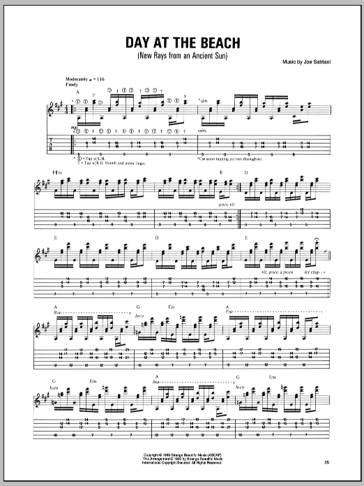 Joe Satriani Day At The Beach (New Rays From An Ancient Sun) sheet music notes and chords arranged for Guitar Tab