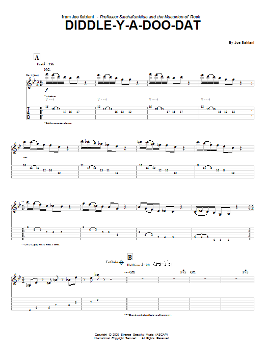 Joe Satriani Diddle-Y-A-Doo-Dat sheet music notes and chords arranged for Guitar Tab