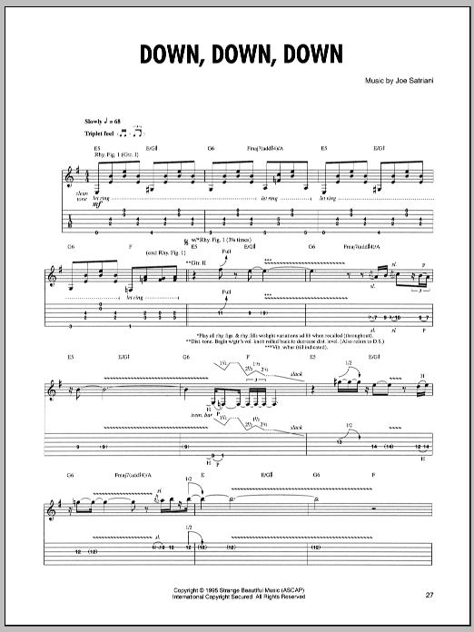 Joe Satriani Down, Down, Down sheet music notes and chords arranged for Guitar Tab