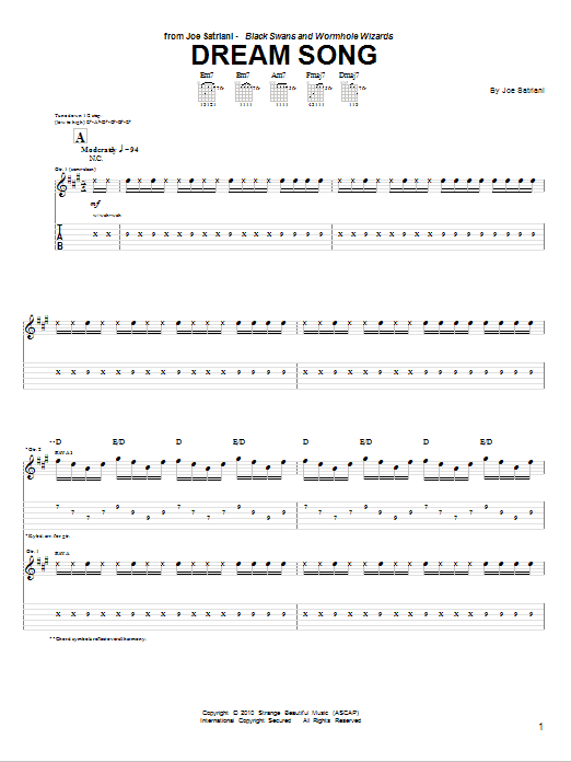 Joe Satriani Dream Song sheet music notes and chords arranged for Guitar Tab