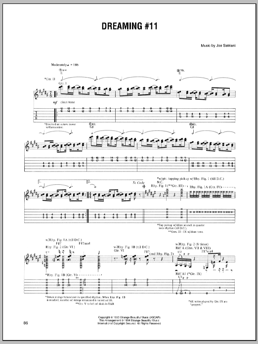 Joe Satriani Dreaming #11 sheet music notes and chords arranged for Guitar Tab