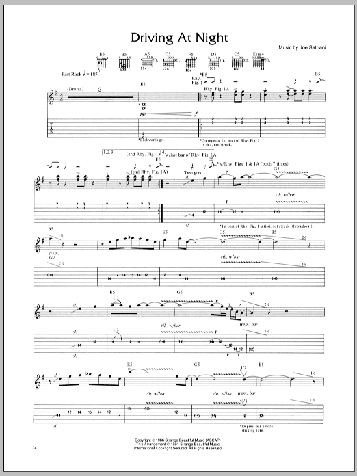 Joe Satriani Driving At Night sheet music notes and chords arranged for Guitar Tab