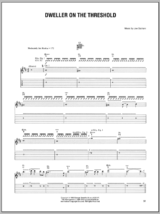 Joe Satriani Dweller On The Threshold sheet music notes and chords arranged for Guitar Tab