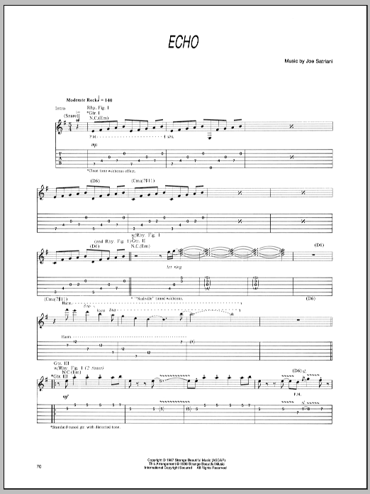 Joe Satriani Echo sheet music notes and chords arranged for Guitar Tab