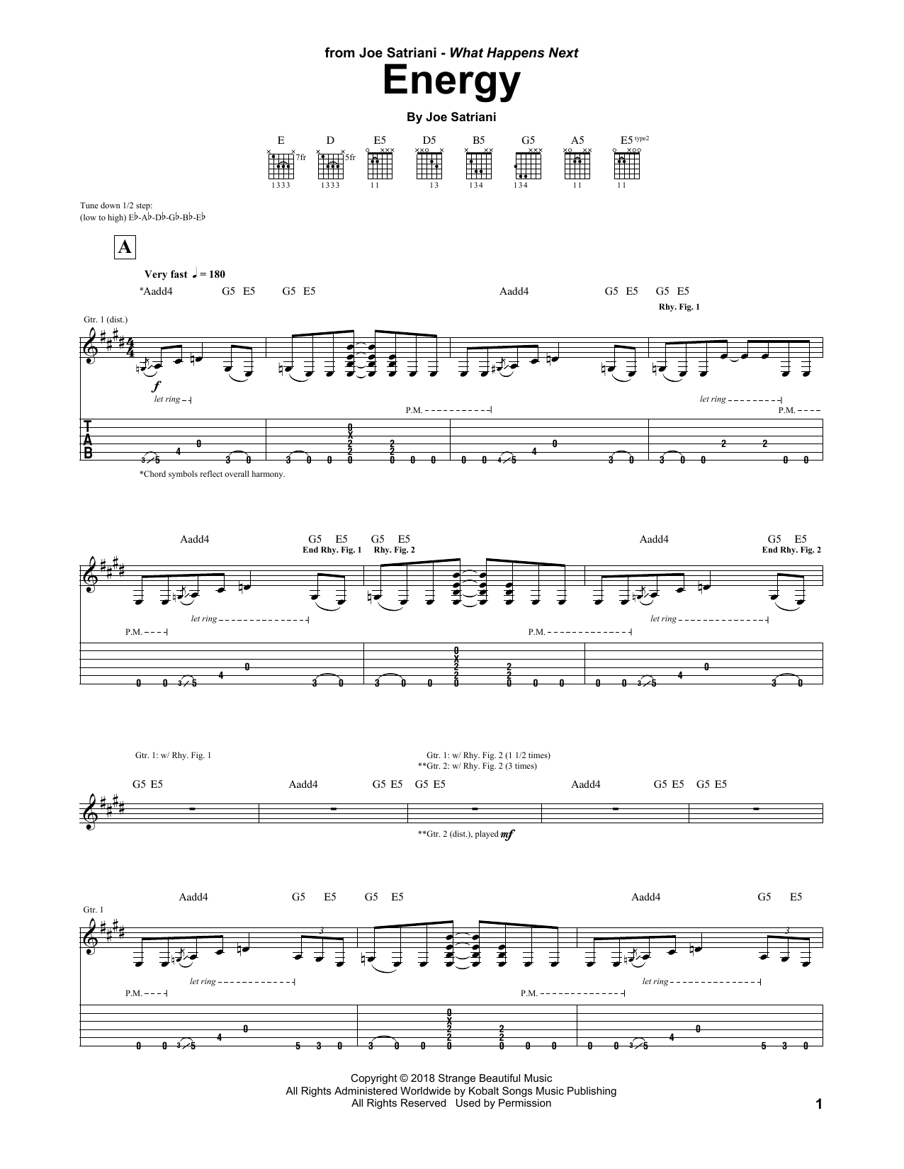 Joe Satriani Energy sheet music notes and chords arranged for Guitar Tab
