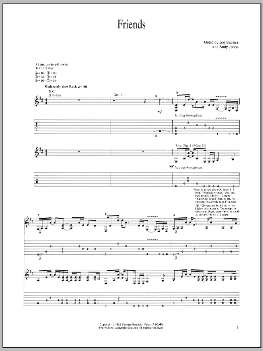 Joe Satriani Friends sheet music notes and chords arranged for Guitar Tab (Single Guitar)