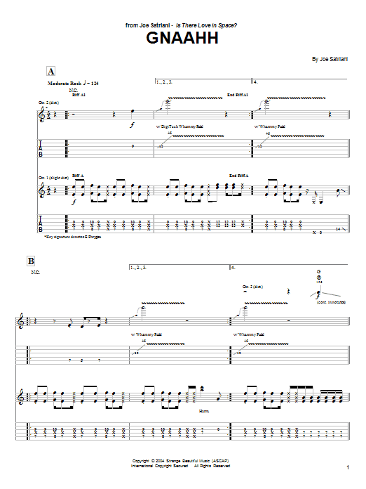 Joe Satriani Gnaahh sheet music notes and chords arranged for Guitar Tab