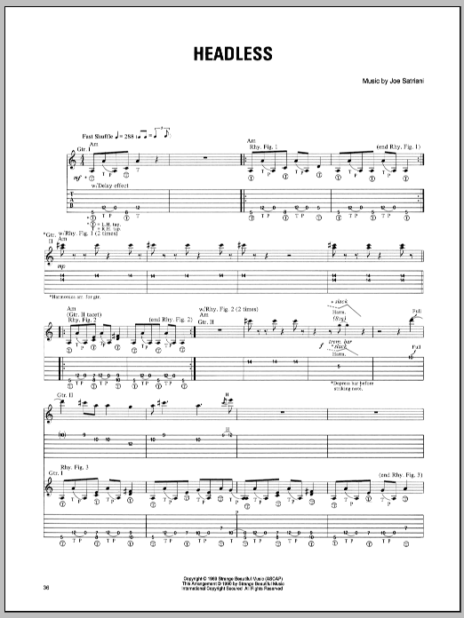 Joe Satriani Headless sheet music notes and chords arranged for Guitar Tab