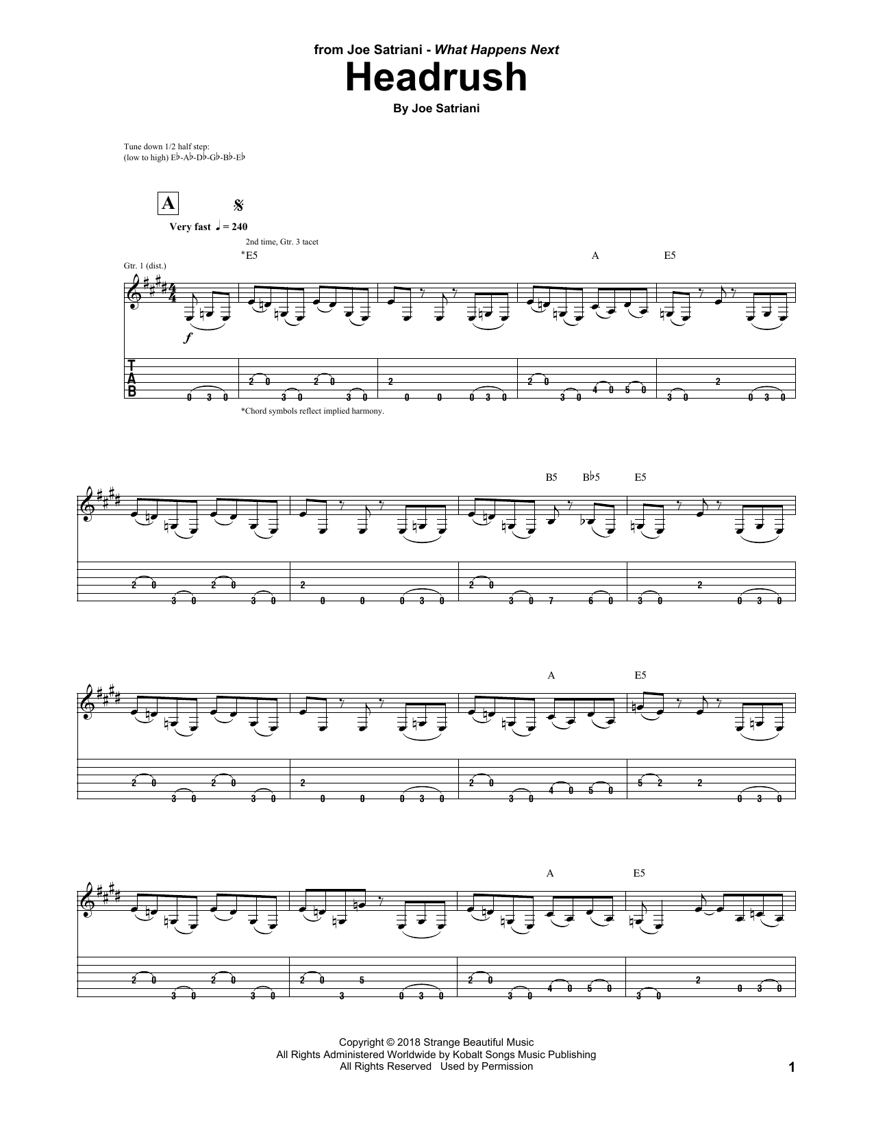 Joe Satriani Headrush sheet music notes and chords arranged for Guitar Tab