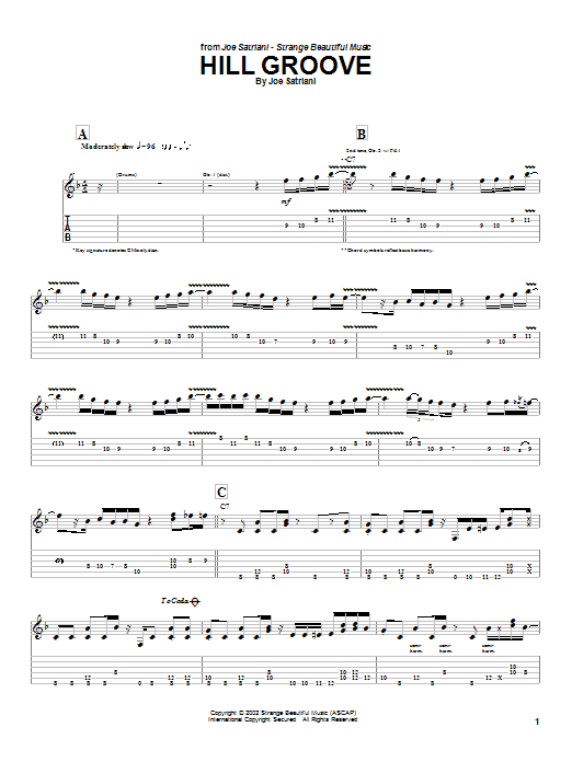 Joe Satriani Hill Groove sheet music notes and chords arranged for Guitar Tab
