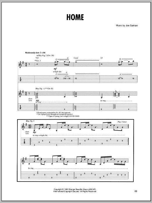 Joe Satriani Home sheet music notes and chords arranged for Guitar Tab