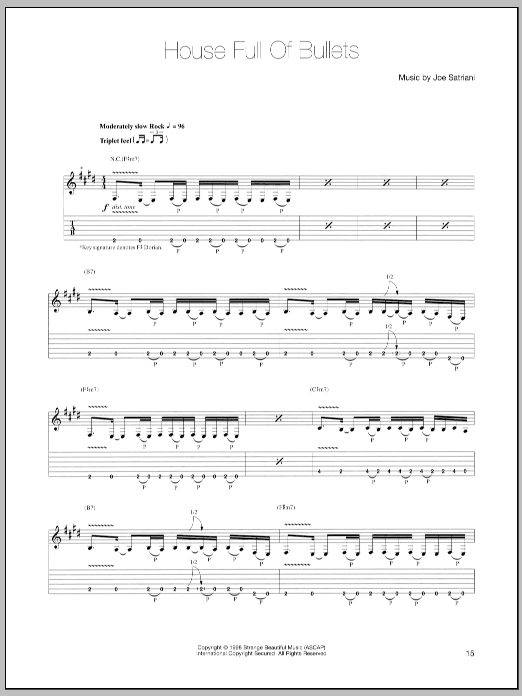 Joe Satriani House Full Of Bullets sheet music notes and chords arranged for Guitar Tab
