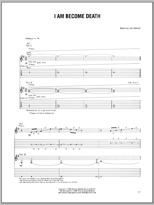 Joe Satriani I Am Become Death sheet music notes and chords arranged for Guitar Tab